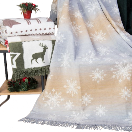 Vianočná bavlnená deka so sniehovými vločkami sivo hnedá - Abby